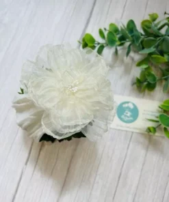 Κορδέλα μαλλιών από ελαστικό βαμβακερό ύφασμα με λευκό λουλούδι